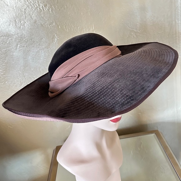 SENSATIONAL DESIGNER 1950s\' EGGPLANT COLOR VELOUR + TOPSTITCHED WIDE BRIM HAT main image 8